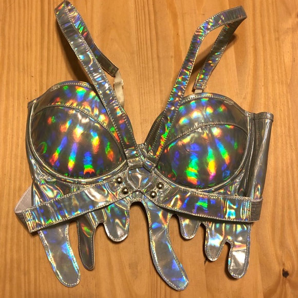 Tops - SOLD Holographic dripping rave festival crop